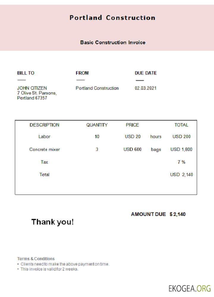 Facture de construction de Portland aux États , Unis